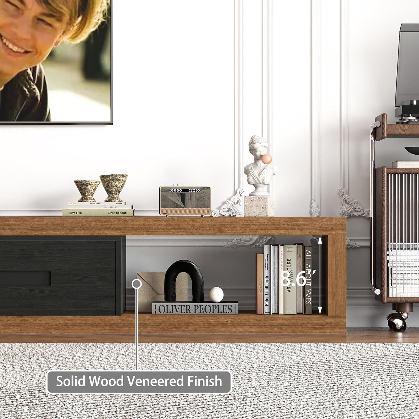 Extendable TV Stand with 2 Drawers, 80"-115" Modern Wood TV Console for up to 120 Inch TV, Long Reversible Entertainment Center with Storage for Living Room Bedroom, Black& Walnut