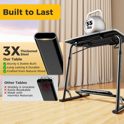 Upgraded Folding TV Tray Table - Extra Large & Sturdy Laptop Table for Couch, Height & Angle Adjustable Desk for Dinner, Work & TV - Includes Footrest, Cup Holder, Ipad Holder & Edge Stopper