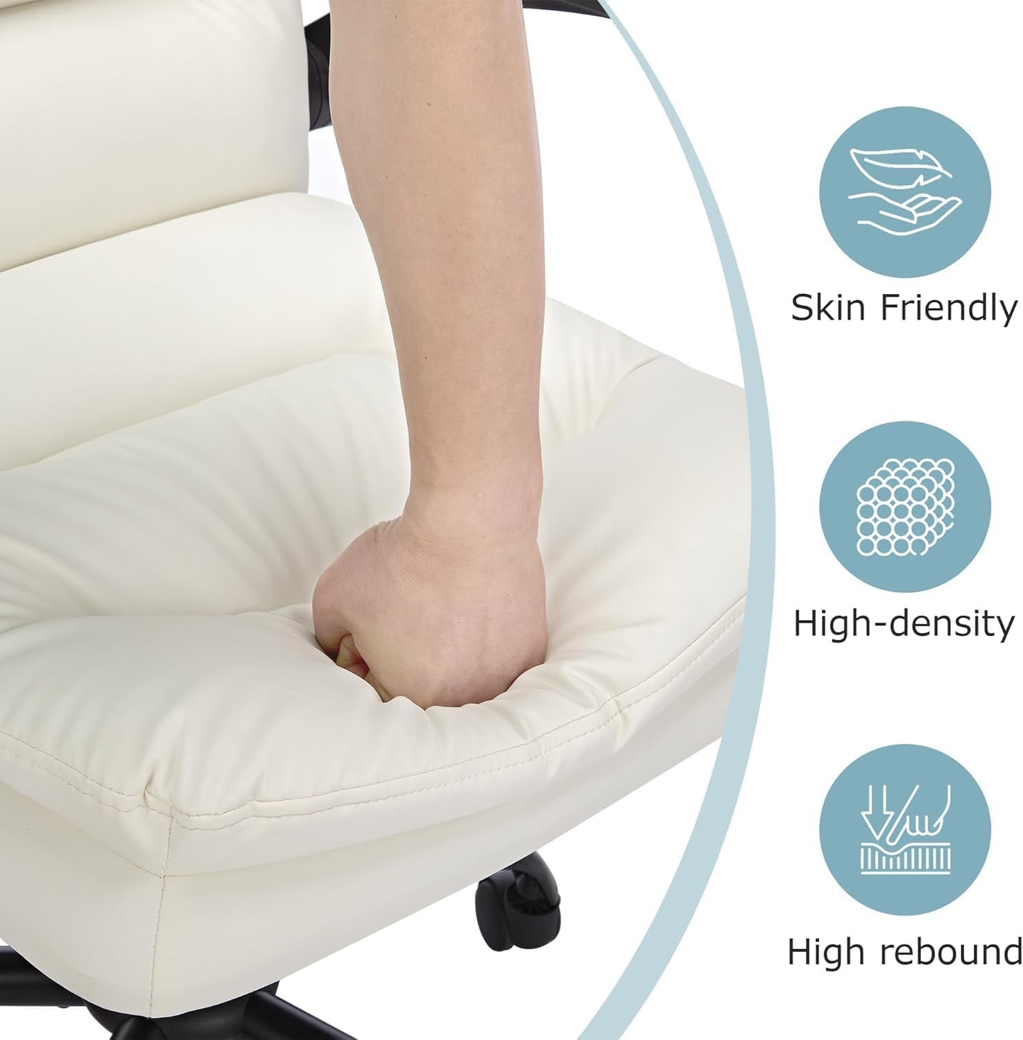 Ergonomic Swivel Office Desk Chair with Flip-Up Armrest and Adjustable Height, Lumbar Support & PU Leather Thickened Cushion, for Computer Task Work, White