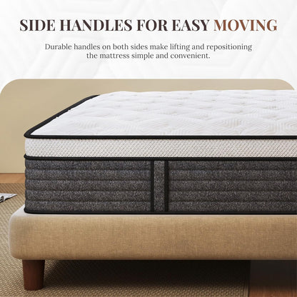 Queen Mattress, 14 Inch Hybrid Queen Size, Medium Feel Foam and Individual Pocket Springs, Fiberglass Free Bed Mattress, Extra Edge Support, Pressure Relief, Certipur-Us