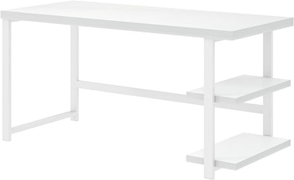 White Computer Desk, Modern Home Office Desk with Storage Shelf, Wood and Metal Writing Study Table for Living Room Bedroom, 53 Inch