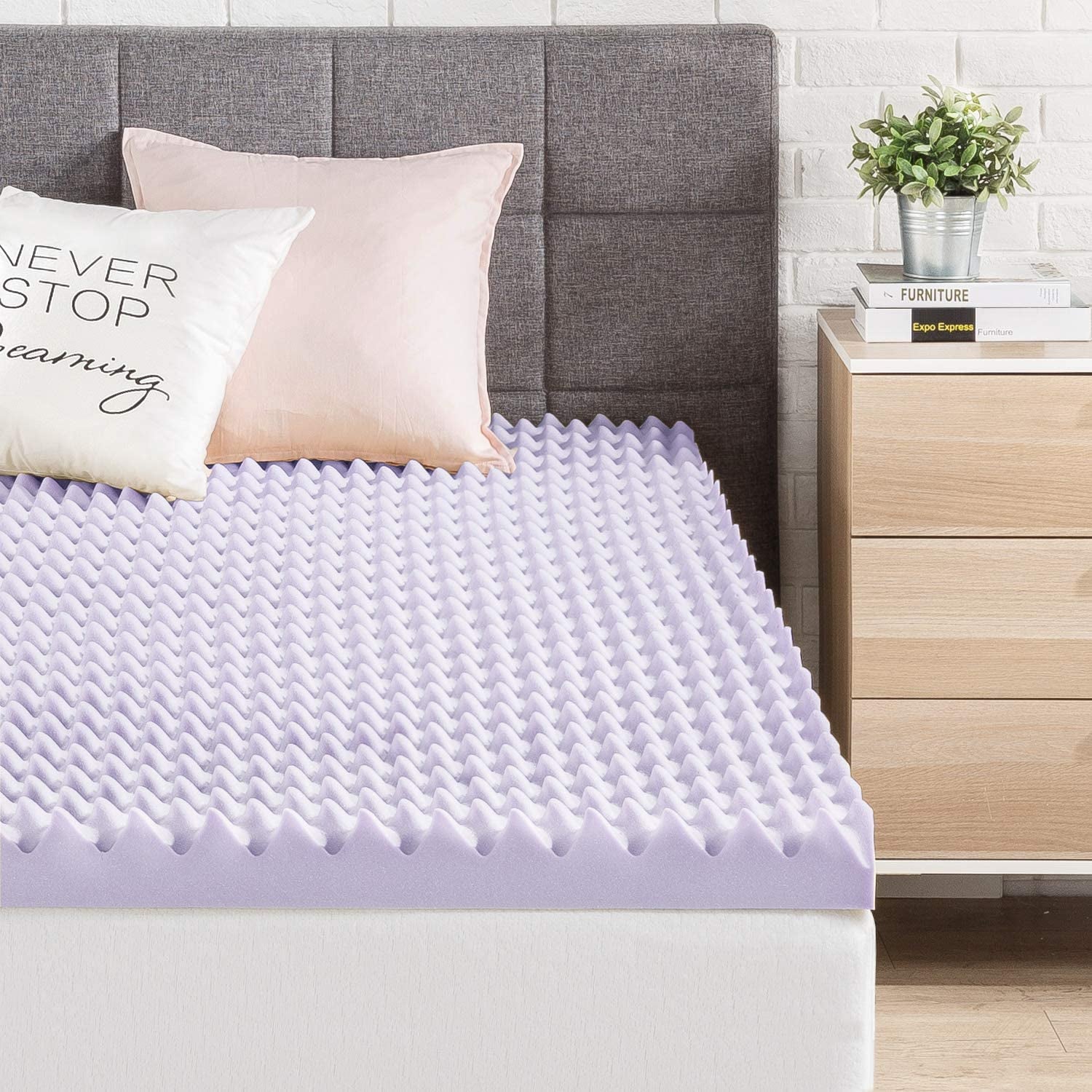 3 Inch Egg Crate Memory Foam Mattress Topper with Soothing Lavender Infusion, Certipur-Us Certified, Dorm Essentials, Twin