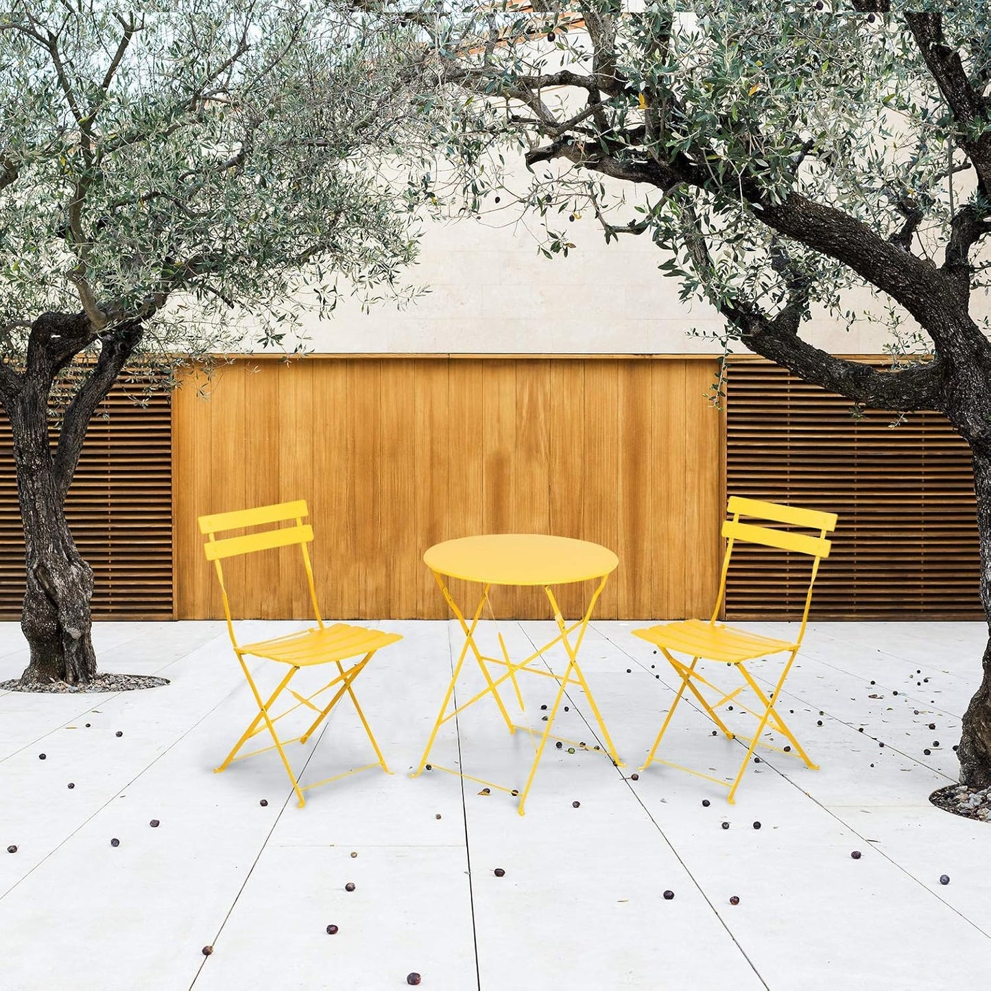 3-Piece Bistro Set Folding Outdoor Furniture Sets with Premium Steel Frame Portable Design for Bistro & Balcony, Yellow