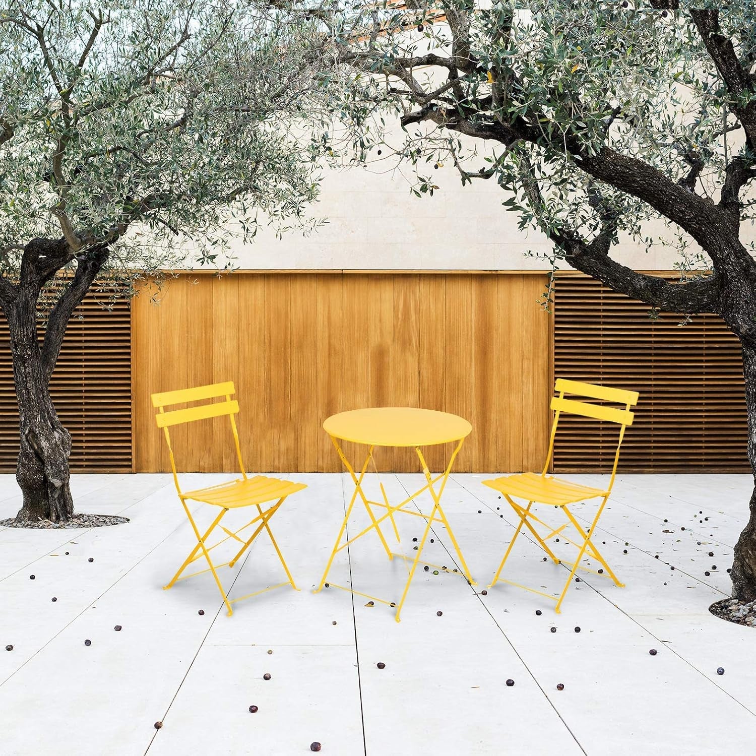 3-Piece Bistro Set Folding Outdoor Furniture Sets with Premium Steel Frame Portable Design for Bistro & Balcony, Yellow