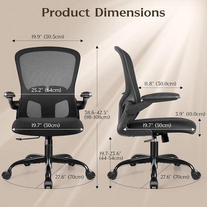 Office Desk Chairs, Ergonomic PC Desk Chair with Wheels, Adjustable Lumbar Support and Height, Swivel Computer Chair with Flip-Up Armrests, Ergo Mesh Backrest for Working (Black)