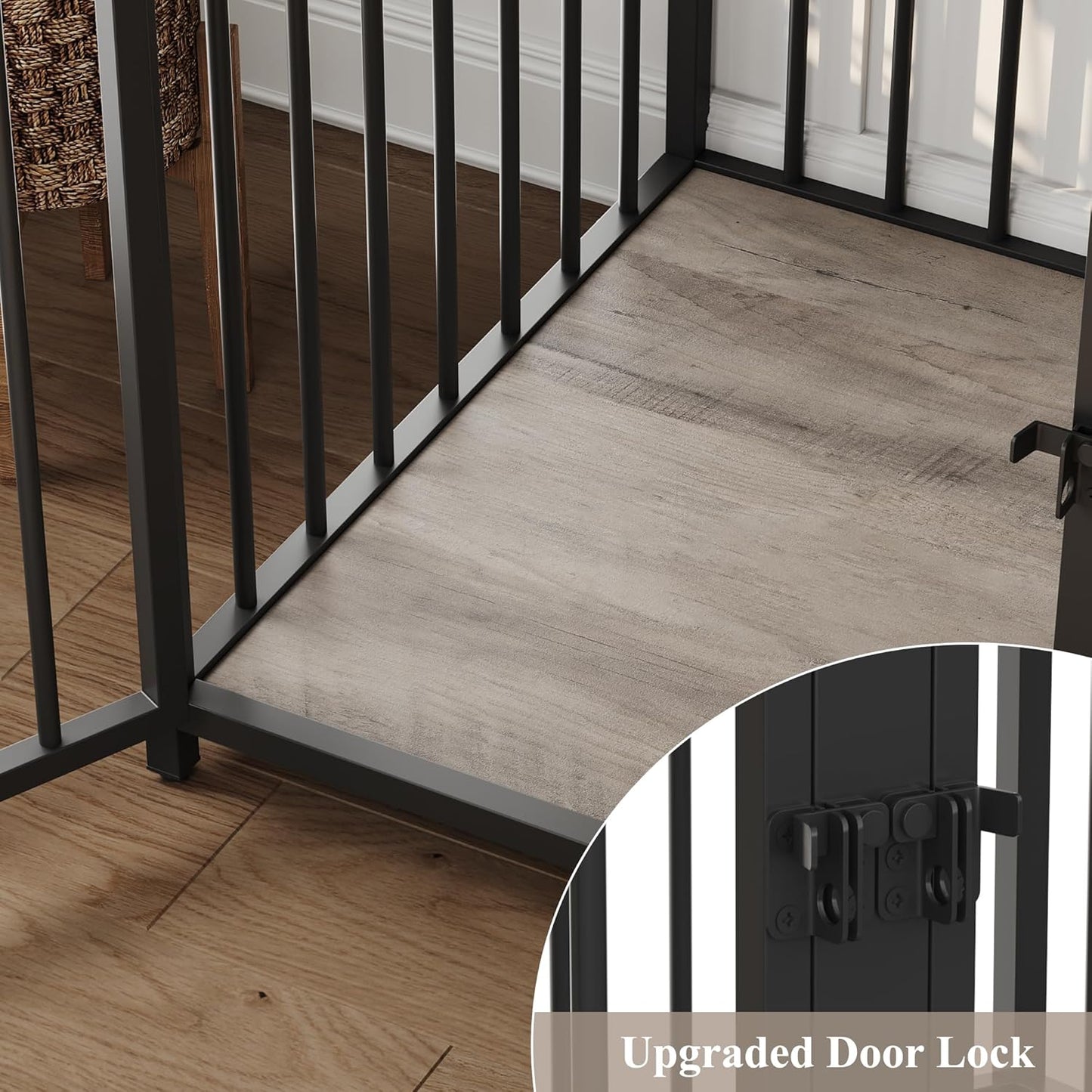 71" Tall Dog Crate Furniture, Indoor Dog Kennel with Hutch, 42" W Dog Cage for Large/Medium Dogs, Wood Dog Crates with 2 Storage Drawers, Heavy Duty Pet House, Ash Grey