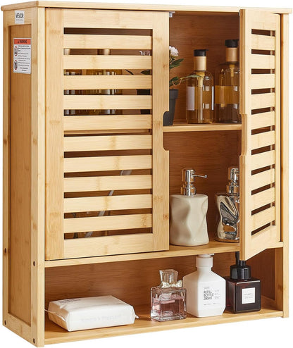 Bathroom Wall Cabinet, 2 Doors and Adjustable Shelf, over the Toilet Storage Medicine Cabinet Wall Mounted, Hanging Organizer with Shelves and Open Partition for Laundry Room Kitchen Restroom