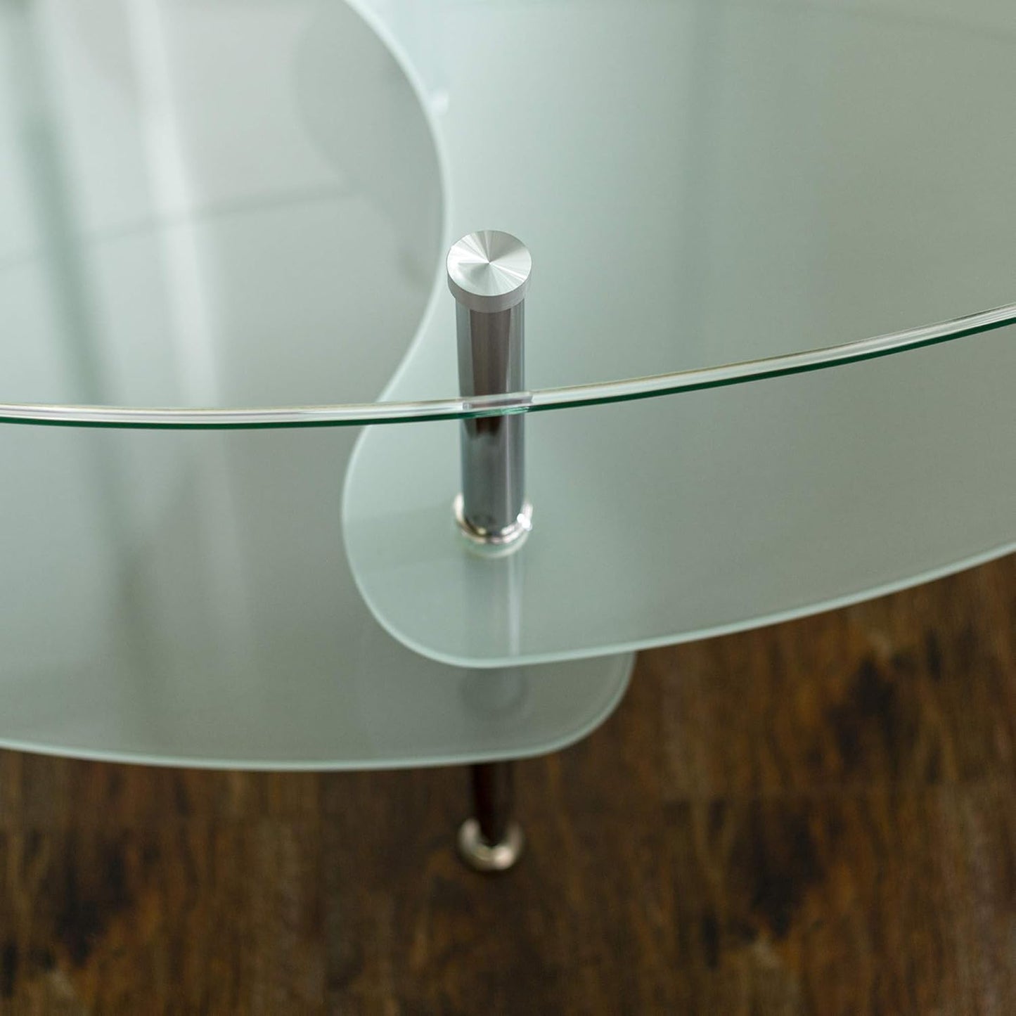 Modern Oval Glass Coffee Table Living Room Accent Ottoman Storage Shelf, 37 Inch, Glass