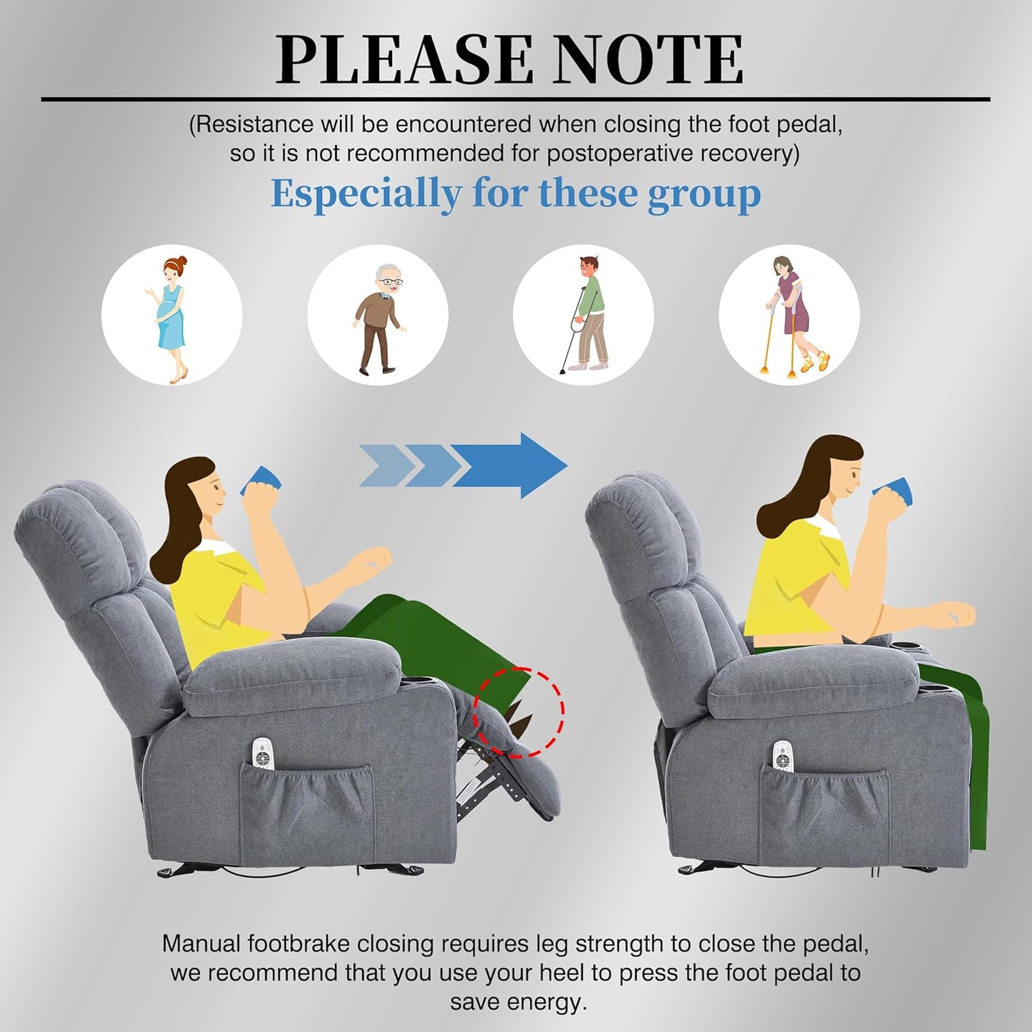 Recliner Chair with Massage Rocker Heat, Ergonomic Oversized Reclining Lounge Chair with Side Pockets, USB Charging Port, Sturdy Metal Frame, Overstuffed Nursery Rocking Chairs for Living Room