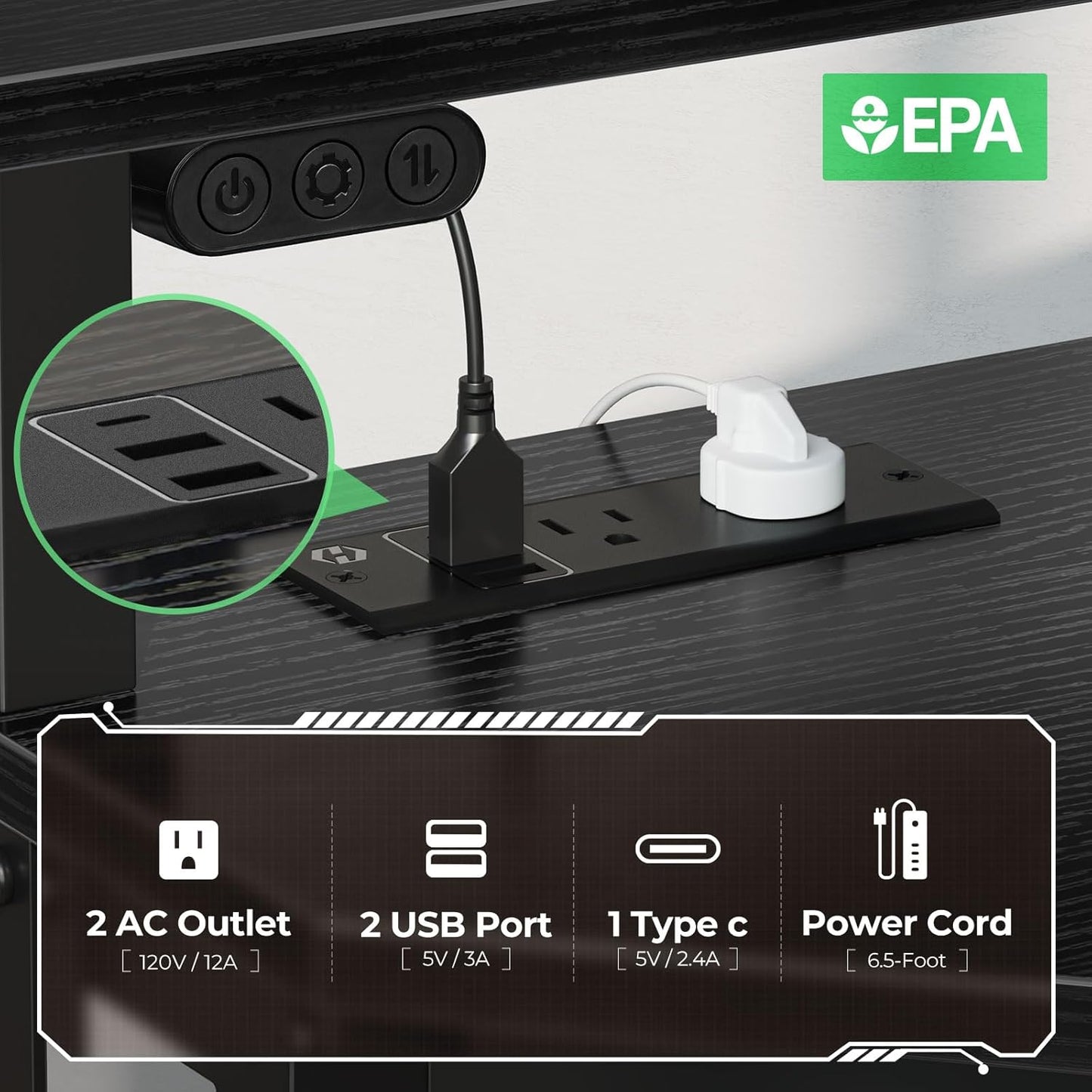 Corner Desk,44.5" W X 34.5" H Small Computer Desk with Power Outlets, Gaming Desk with LED Lights, Triangle Corner Table with Keyboard Tray & Monitor Stand for Small Space, Black