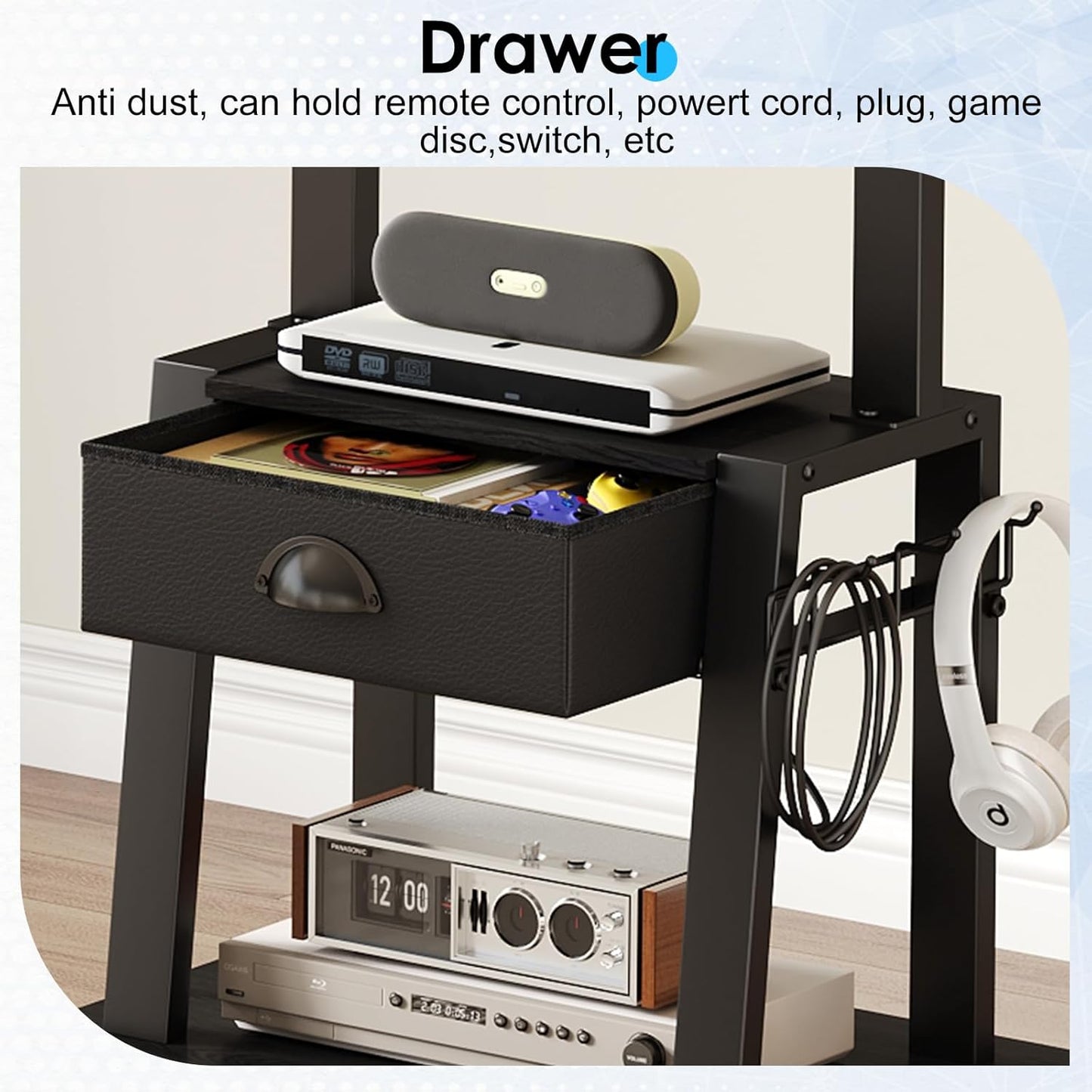 Mobile TV Stand with Drawer for 23-60 Inch Flat/Curved Screen,Tilt Rolling TV Cart on Wheels with 2 Shelves Adjustable Height Portable TV Stand Holds up to 50 Lbs for Indoor Outdoor Max VESA 400X400Mm