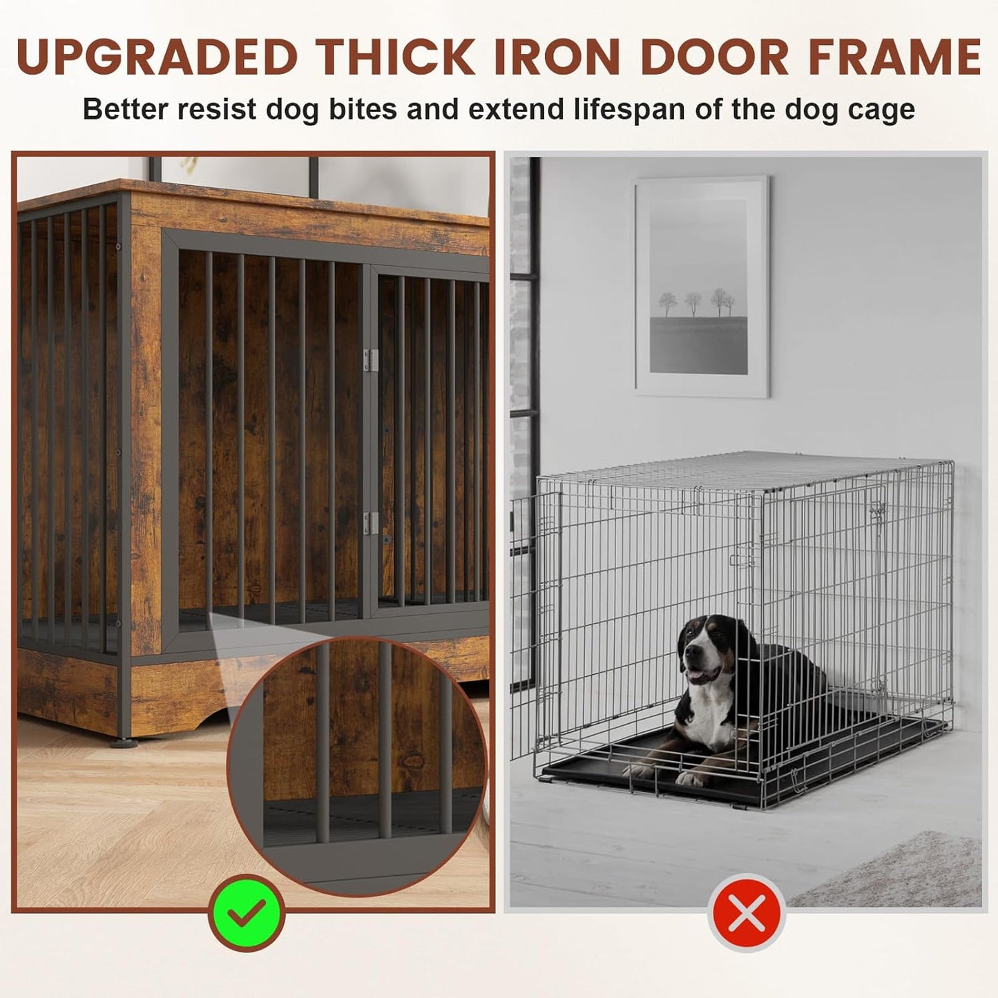 3-In-1 75 Inch Double Dog Crate Furniture for 2 Large Dogs Durable Rustic Brown TV Stand Dog Crate with Trays and Divider