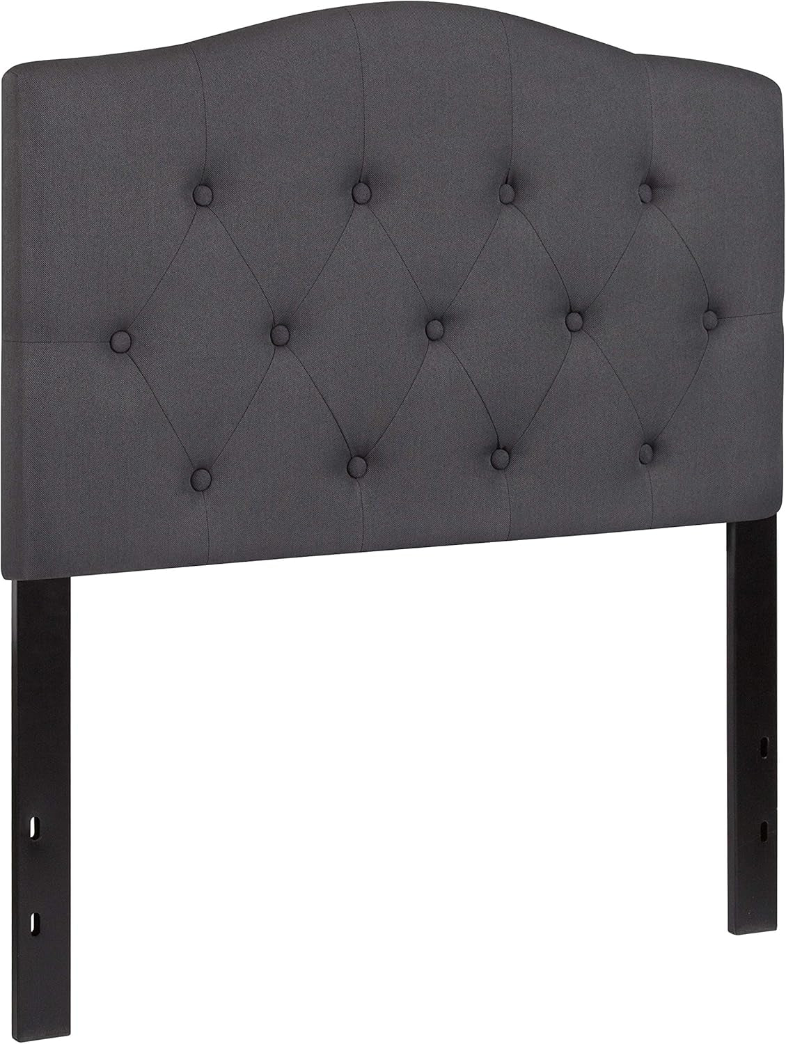 Twin Size Tufted Upholstered Headboard with Adjustable Metal Bed Rail Slots, Modern Fabric Upholstered Twin Headboard, Dark Gray