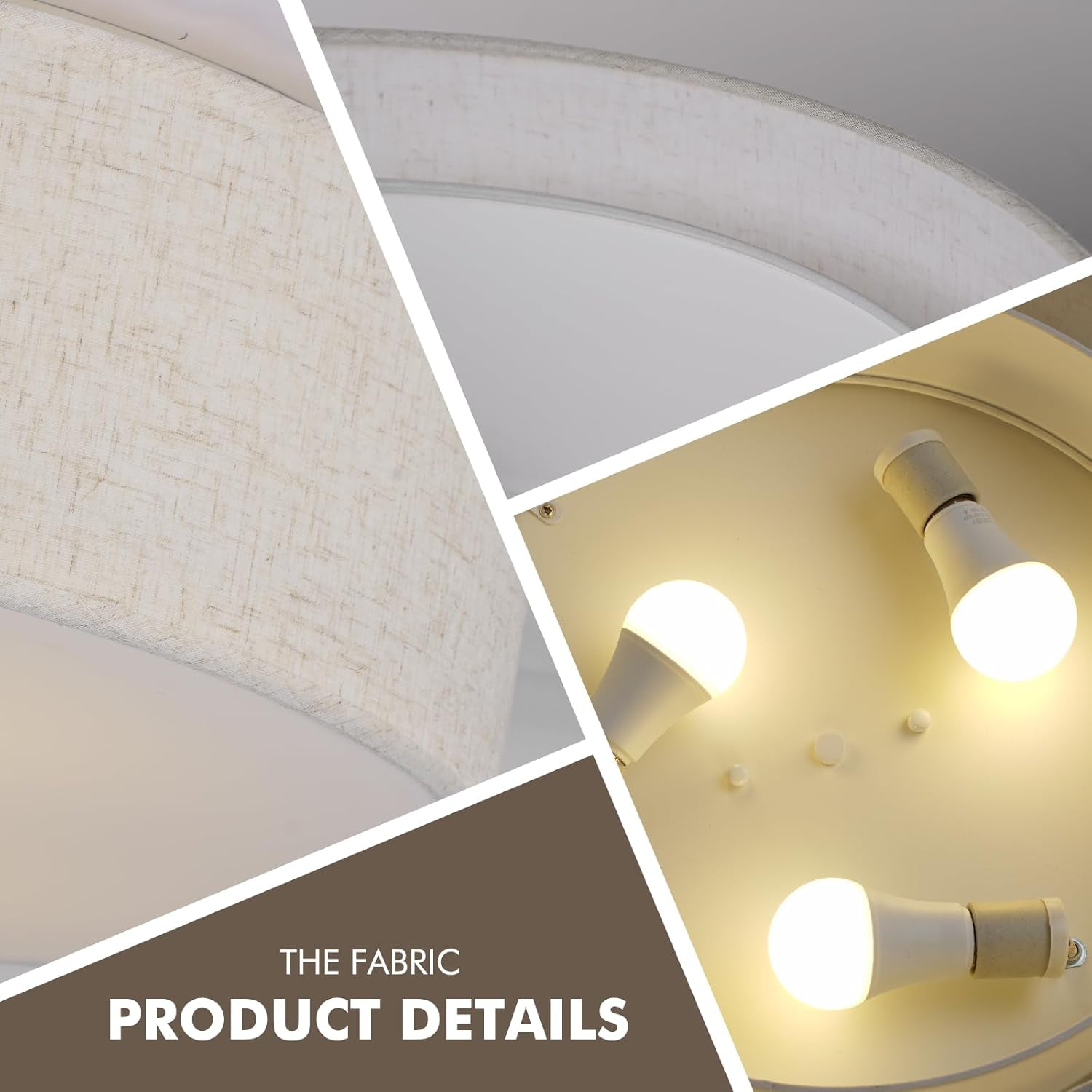 18-Inch Large Flush Mount Ceiling Light Fixture with Fabric Shade, Modern Drum Closed to Ceiling Lighting for Living Dining Room, Bedroom, Kitchen, Foyer - Farmhouse 3-Light Lamp & Chandelier