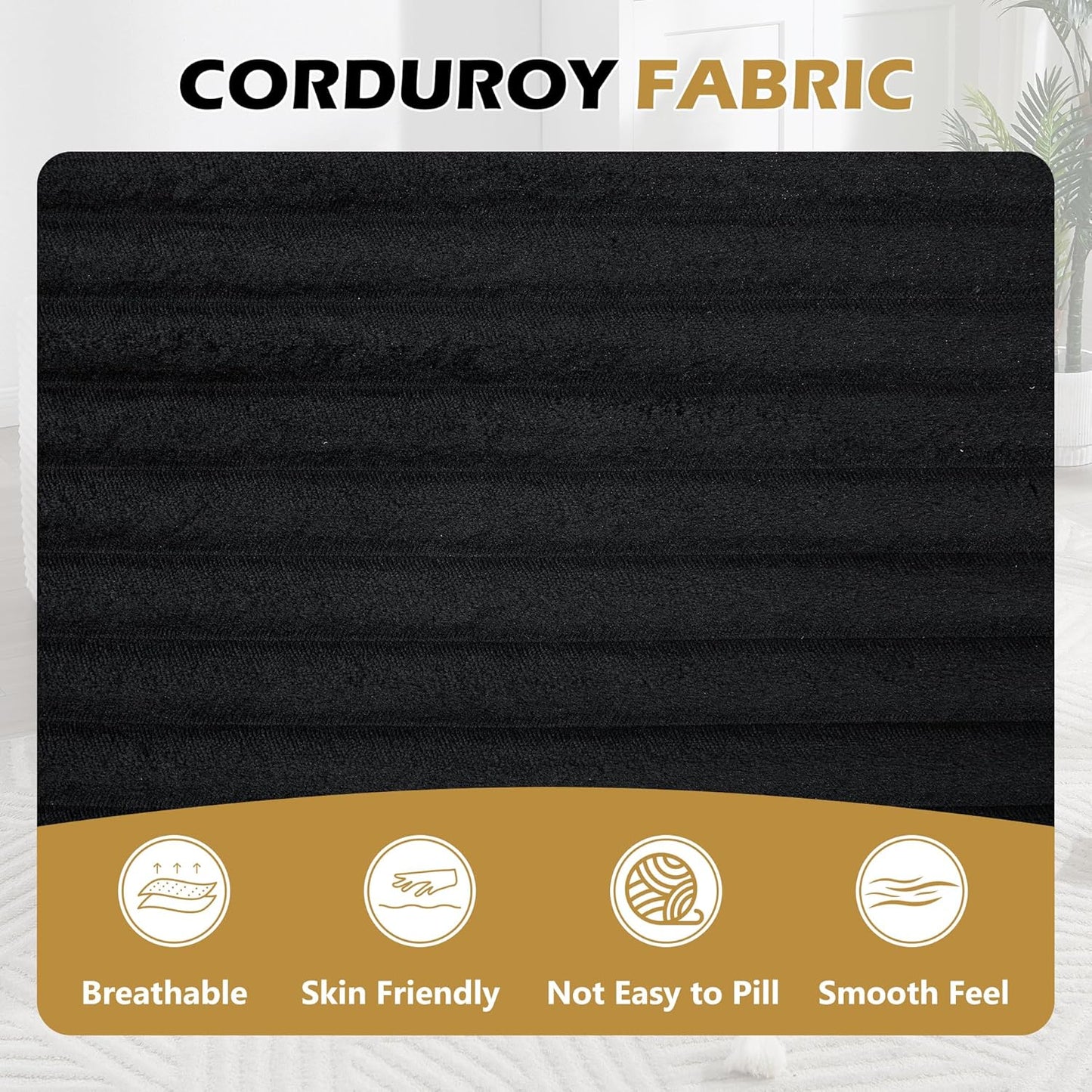 67" Oversized Chise Lounge Chir Indoor, Corduroy Cloud Couch with 3 Pillows, Deep Set Sleeper Sof, No ssembly Required, Comfy Reding Chir for Living Room/Bedroom (Blck)