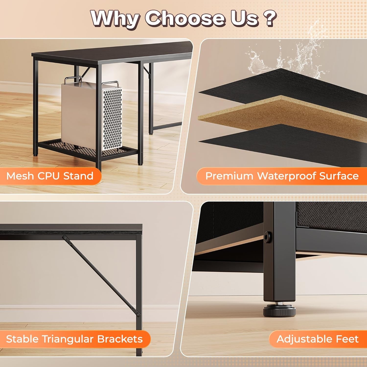 66" L Shaped Gaming Desk with LED Lights & Power Outlets, Computer Desk with Fabric Drawers and Print Stand, Corner Office Desk, Monitor Stand, Mesh CPU Stand, Black