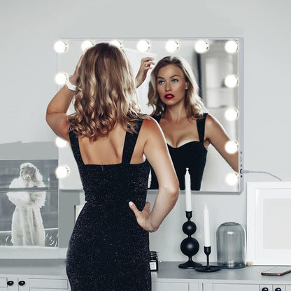 Vanity Mirror with Lights, Hollywood Lighted Makeup Mirror with 15 Dimmable LED Bulbs for Dressing Room & Bedroom, Slim Metal Frame Design, White