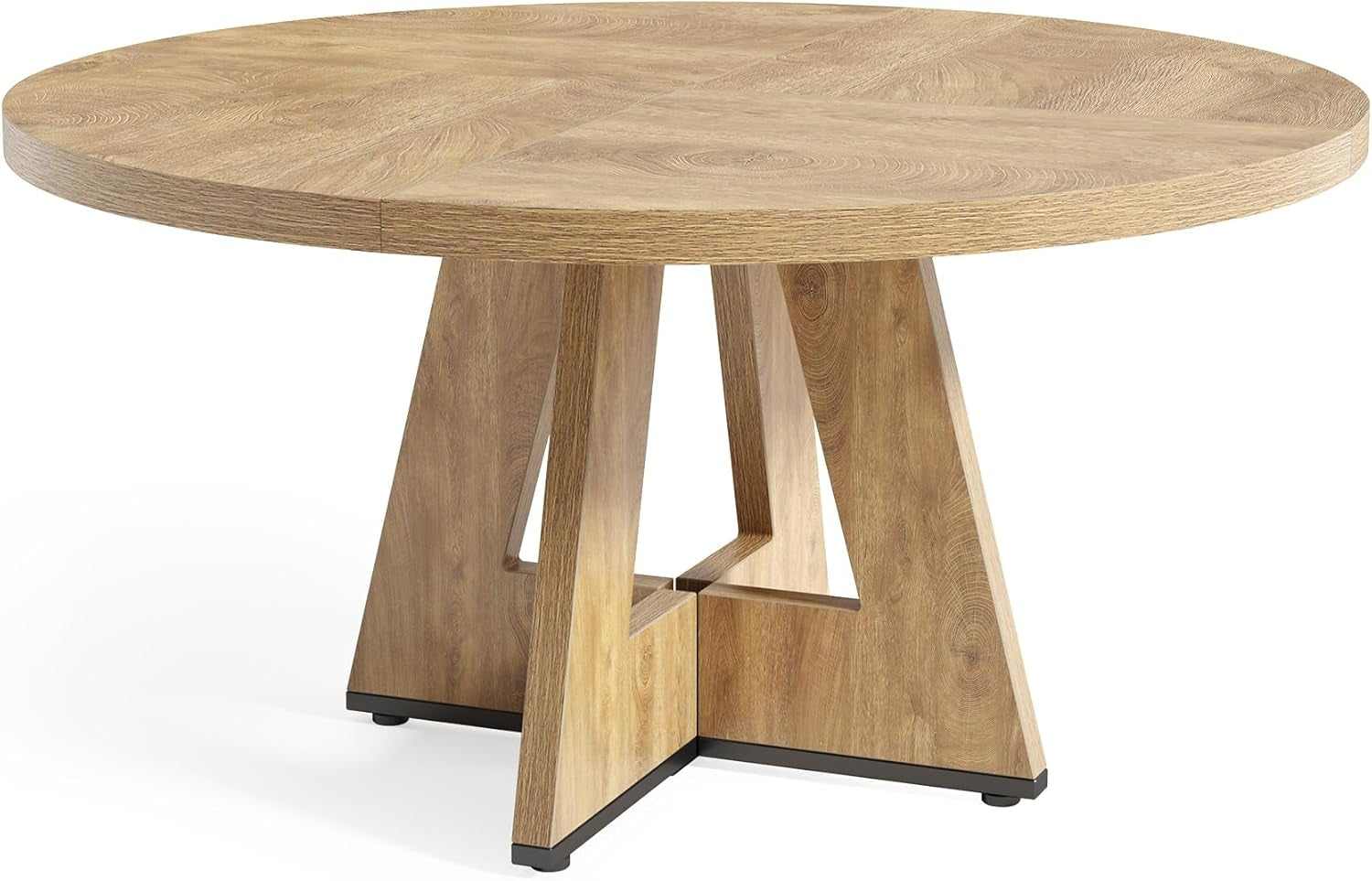 round Dining Table for 4-6 People, 47 Inches Dining Room Table with Wooden Pedestal Base, Circle Kitchen Tables for Dining Room, Kitchen, Living Room, Oak