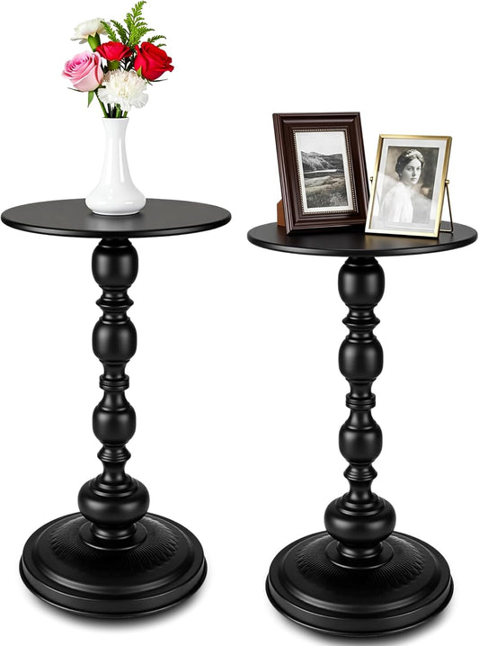 2 Set Pedestal Metal round Side Table Small Black End Table Vintage Sofa Coffee Drink Tables for Small Space Matte Modern Drink Tables for Sofa, Living Room, Bedroom, Bed, 11.8"W X 20.47"H