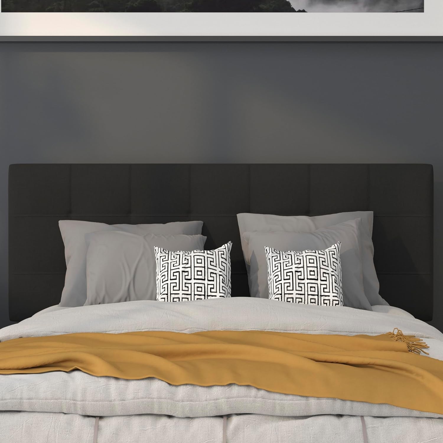 Bedford Tufted Upholstered Headboard for Full Size Bed, Contemporary Fabric Tufted Headboard with Adjustable Height, Black