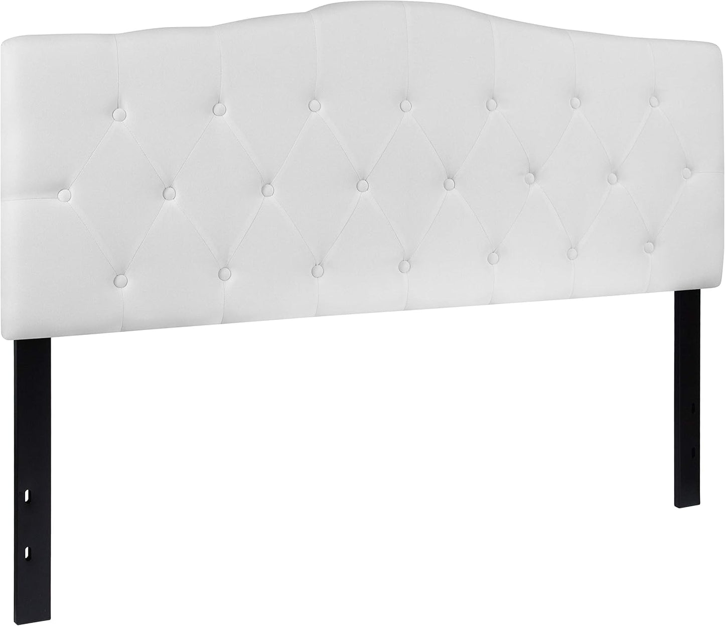 Tufted Upholstered Queen Size Headboard in White Fabric