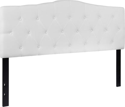 Tufted Upholstered Queen Size Headboard in White Fabric