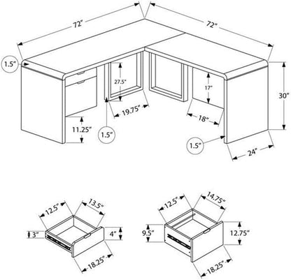I 7582 Computer Desk, Home Office, Corner, Left, Right Set-Up, Storage Drawers, 72" L, L Shape, Work, Laptop, Laminate, Metal, Glossy White