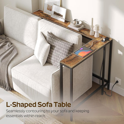 Narrow Console Table with Outlets, 70.9" Sofa Table Narrow Long, L Shaped behind Couch Entryway Table with Charging Station, for Living Room, Hallway, 3 Assembly Options, Rustic Brown CT07UBR