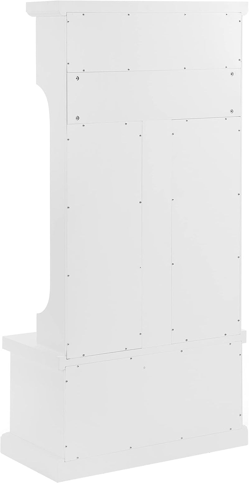Shoreline Hall Tree with Storage Cabinets and Coat Rack Hooks for Hanging, White