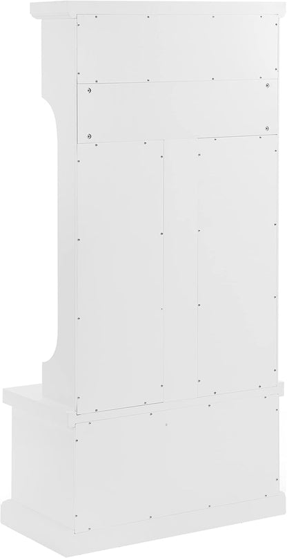Shoreline Hall Tree with Storage Cabinets and Coat Rack Hooks for Hanging, White
