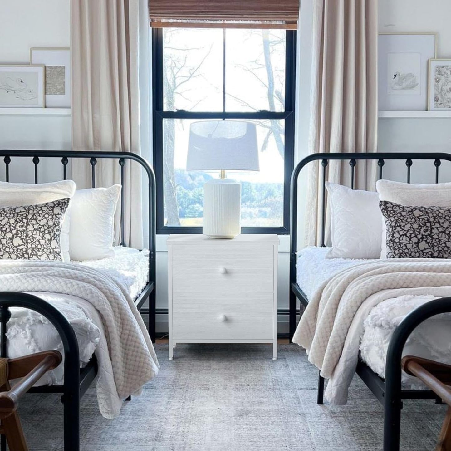 White Nightstands Set of 2, 2 Drawer Dresser for Bedroom Night Stand Small Dresser End Table with Drawers Modern