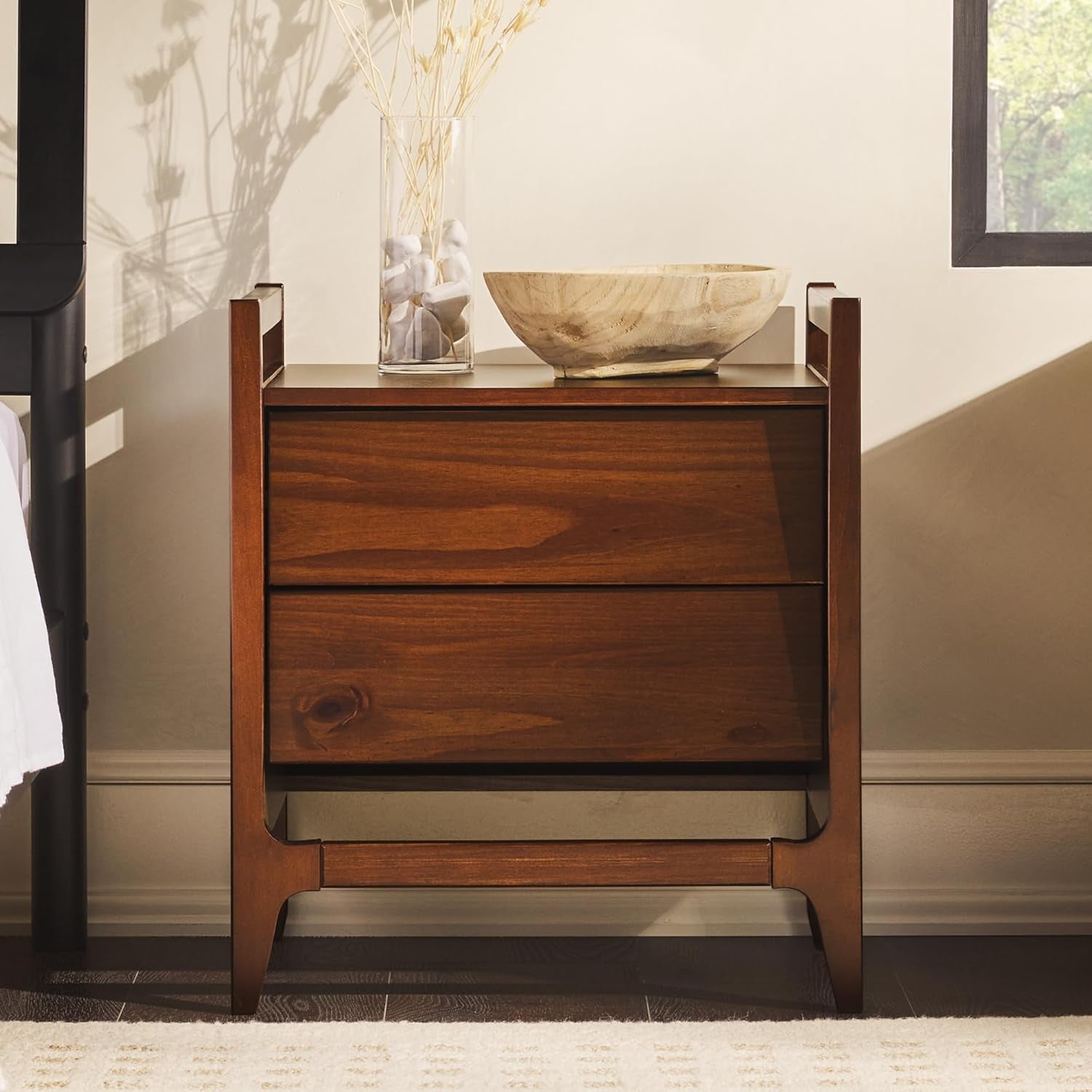 Leif Scandi Angled Drawer-Face Nightstand, 22 Inch, Walnut