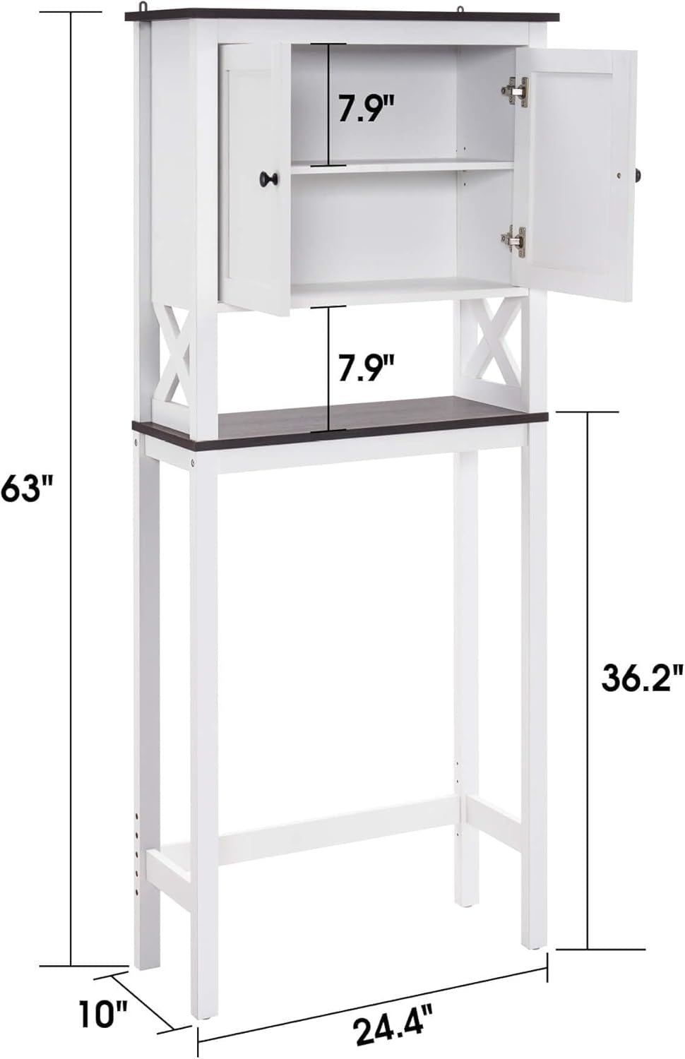 over the Toilet Storage Cabinet, 3-Tier Bathroom Storage Cabinet with Adjustable Shelf and Doors, Freestanding Space Saver above Toilet for Bathroom Laundry Restroom BT09 (White)