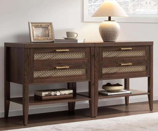 Night Stand Set 2 - Large Nightstands Sets of 2 with Drawers and Shelf, Rustic Bedside Table for Bedroom, Mid Century Modern Nightstand, 25.7" Tall Side End Table (Espresso Walnut, 2 Pieces)