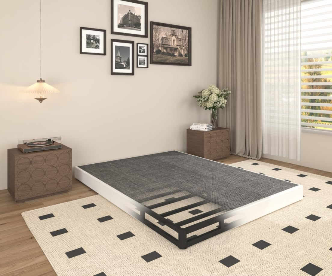 5 Inch Heavy Duty Metal Queen Box Spring Mattress Foundation, 3000Lbs High Capacity Bed Base with Non-Slip Support, No Noise Structure, Easy Assembly, Durable Fabric Cover, Black