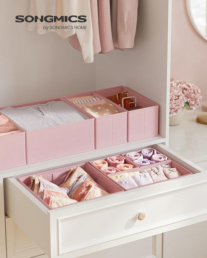 Drawer Organizers, Dresser Divider Organizers, Set of 12, Foldable Fabric Storage Boxes for Socks, Underwear, Bras, Ties, Scarves, Jelly Pink URDZ006R01