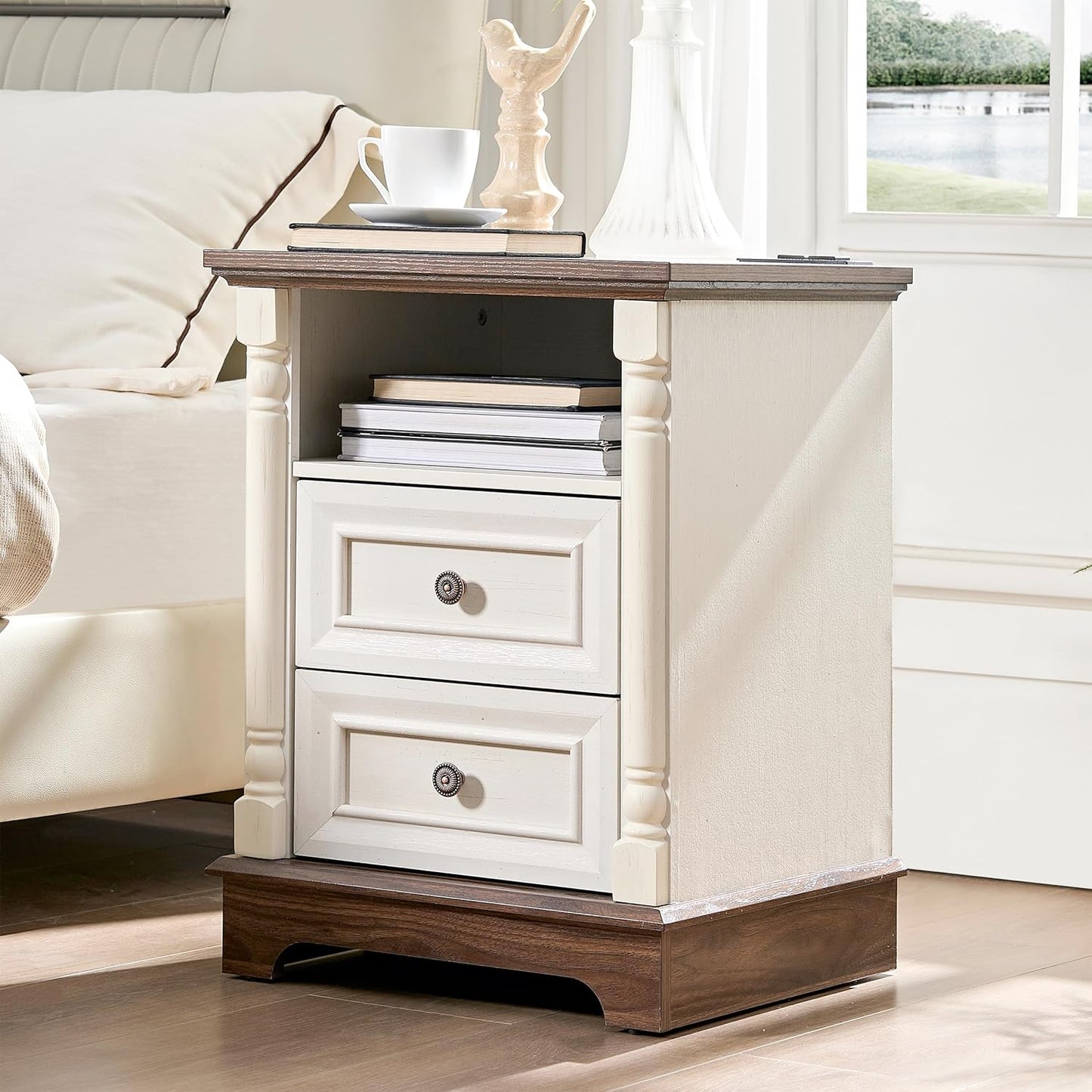 3PC Farmhouse Dresser and Nightstand Sets for Bedroom, Including 8 Drawer Dresser & 2 Drawer Night Stand Set of 2 with Usb,Antique White