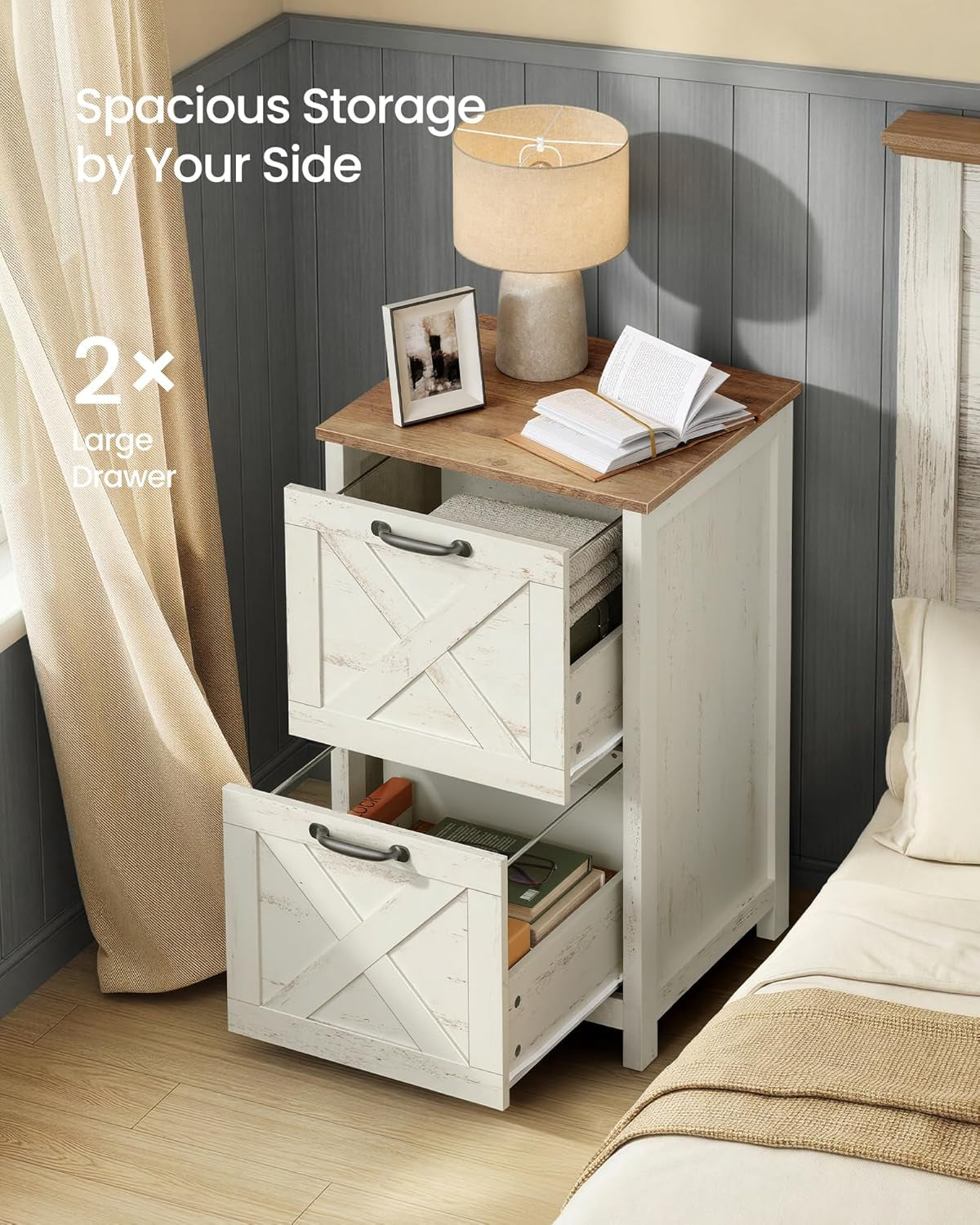 File Cabinet, 2-Drawer Filing Cabinet for Home Office, Modern Farmhouse, Adjustable Hanging Rail for A4 Letter Files, Printer Stand, Study Bedroom, Rustic White and Honey Brown UOFC086WJ02S