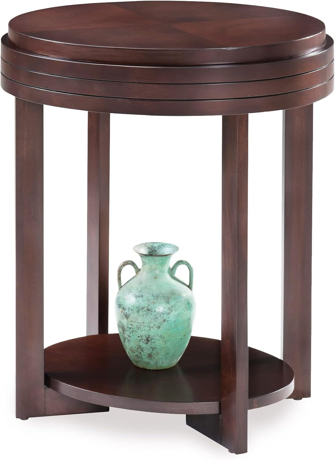 Teo Oval Solid Wood End Table with Shelf, Chocolate Cherry Brown, Perfect for Living Rooms, Bedrooms, and Small Spaces – , 10107-CH