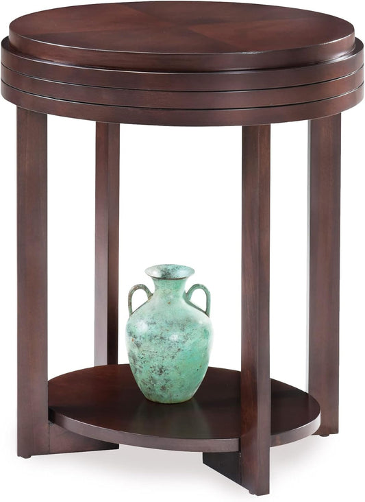 Teo Oval Solid Wood End Table with Shelf, Chocolate Cherry Brown, Perfect for Living Rooms, Bedrooms, and Small Spaces – , 10107-CH