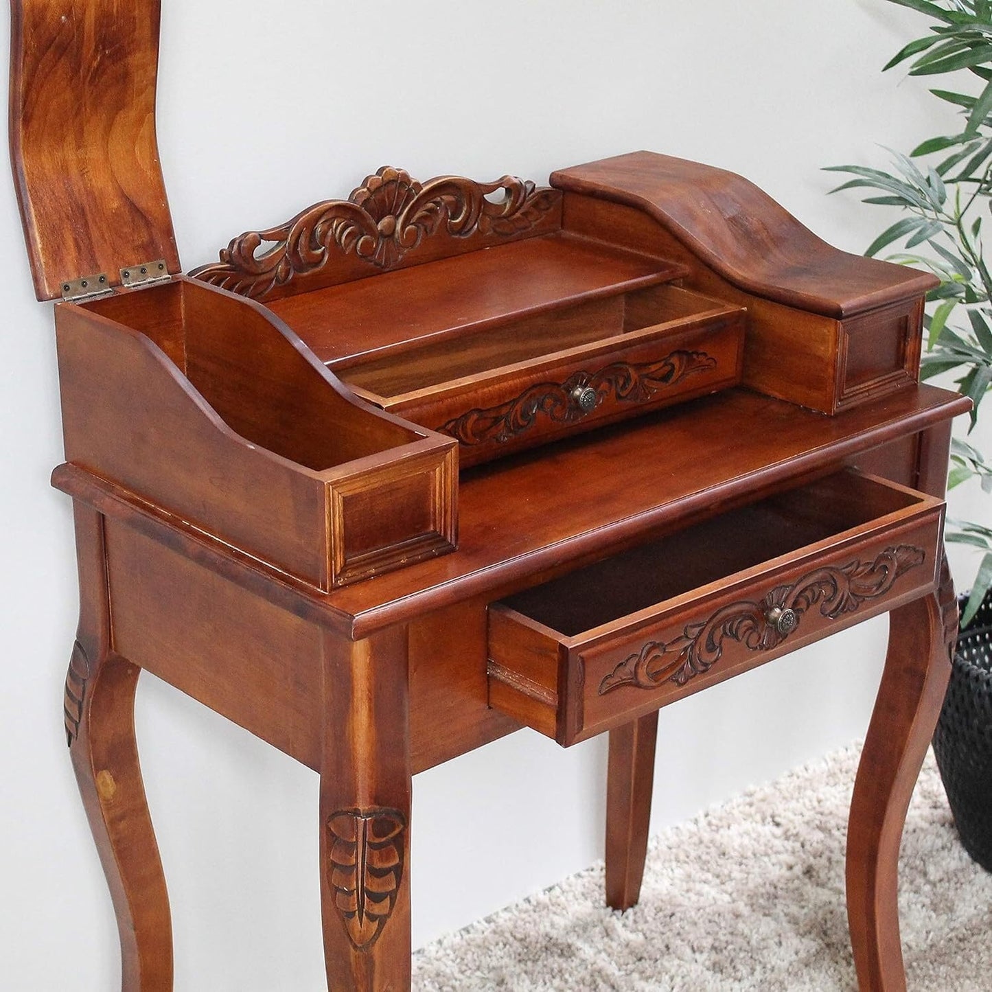 Carved Wood Telephone Table - 2 Drawer Accent Table - Elegant Design - Entryway Side Table - Living Room Decor