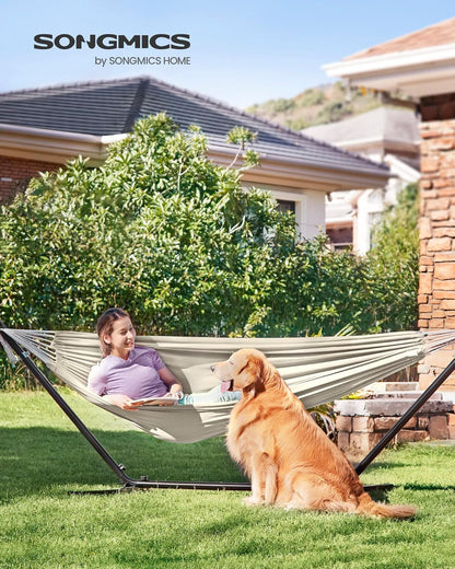 Double Hammock, 98.4 X 59.1 Inches, 660 Lb Load Capacity, with Compression Bag, Mounting Straps, Carabiners, for Terrace, Balcony, Garden, Outdoor, Camping, Beige UGDC15M