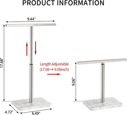 Hand Towel Holder Stand, T-Shape Hand Towel Rack for Bathroom, Hand Towel Stainless Steel for Kitchen Vanity Countertop, Marble Base Brushed Adjustable 9.06" -17.68"
