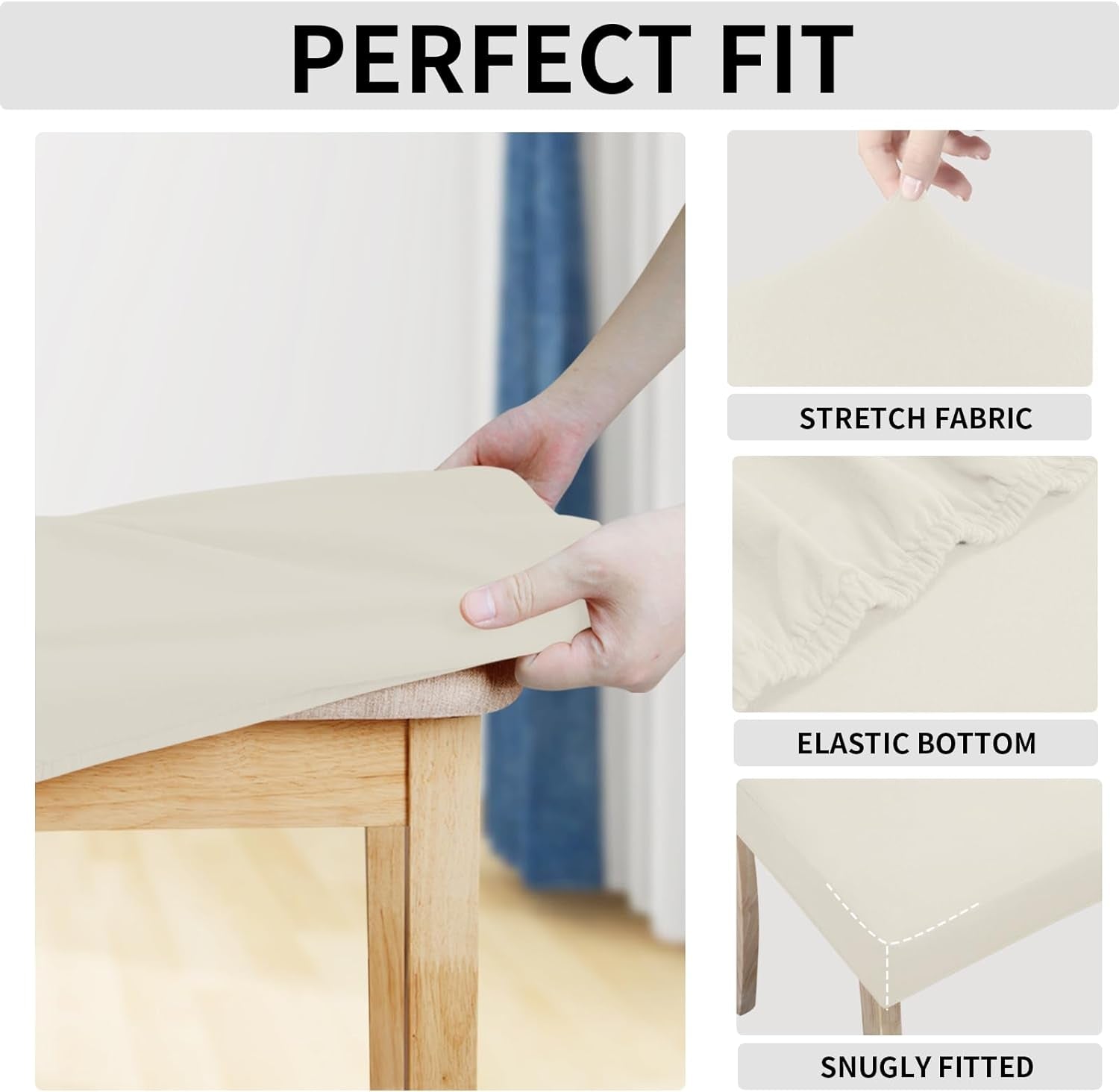 100% Waterproof Seat Covers for Dining Room Chairs Set of 4, Stretch Chair Seat Slipcovers Protector Removable and Washable Kitchen Dining Chair Covers, Ivory