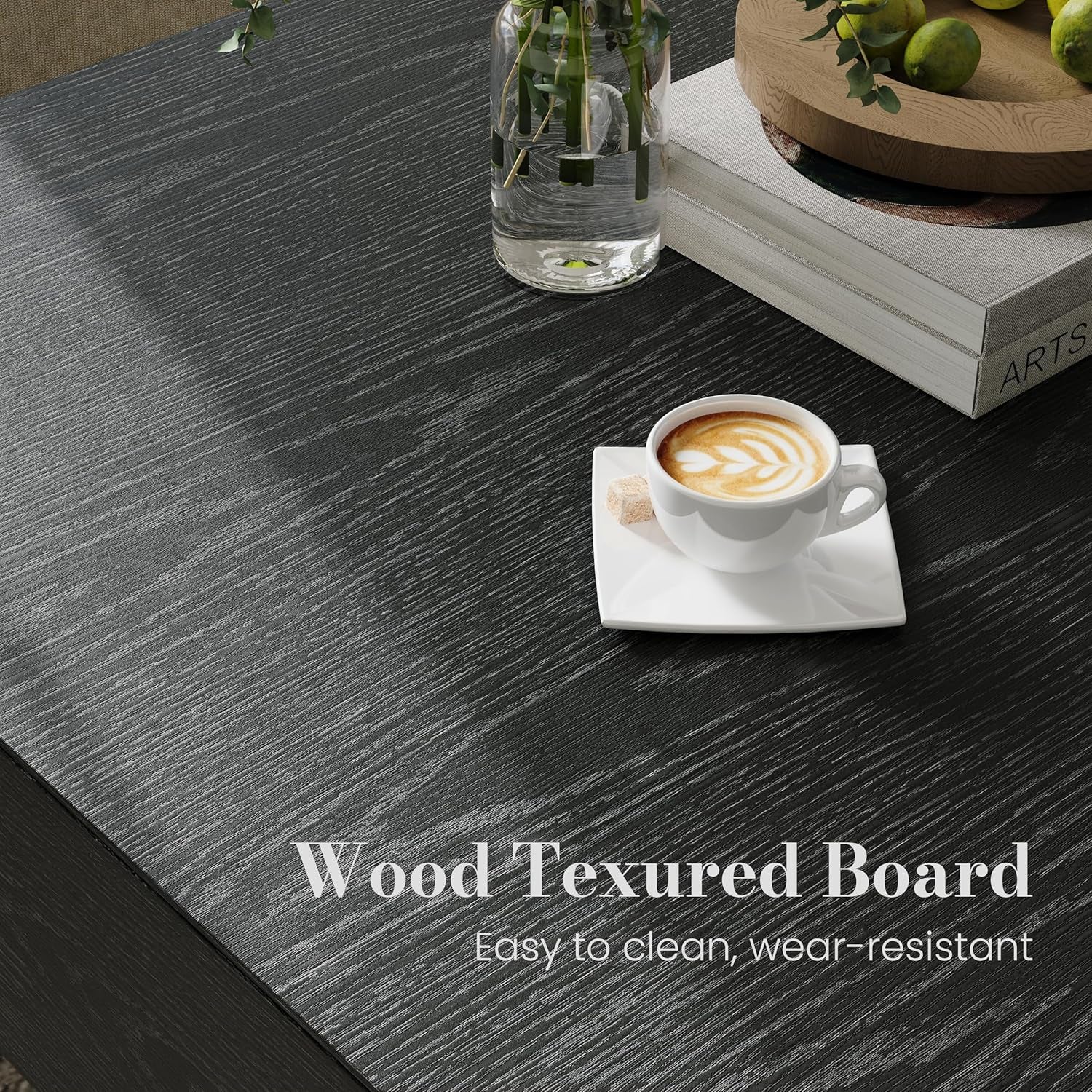 Modern Square Coffee Table with Drawers, 39.37" Wood Coffee Table for Living Room Home Office, Fully-Assembled Black