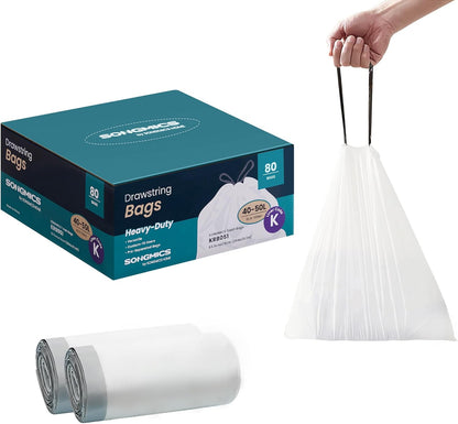 Trash Bags for 8-Gallon (30 L) Trash Cans, Drawstring Kitchen Garbage Bags, Pre-Separated, Liner Code 30A, 2 Rolls, 90 Count, White UKRB30A02