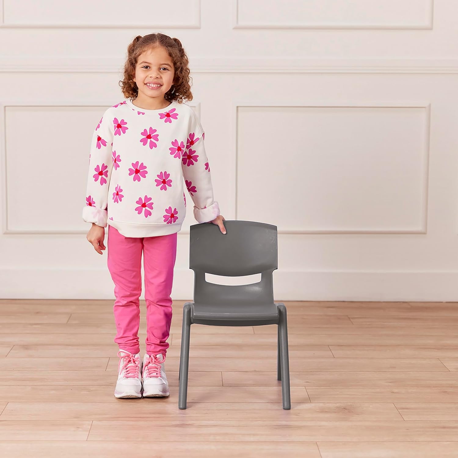 12In Plastic School Stack Chair, Classroom Furniture, Grey, 4-Pack