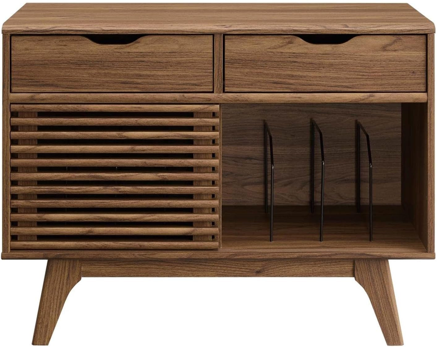 Render Mid-Century Modern Vinyl Record Storage Display Cabinet, 37 Inch, Walnut