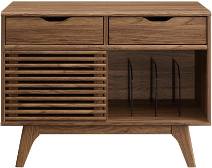 Render Mid-Century Modern Vinyl Record Storage Display Cabinet, 37 Inch, Walnut