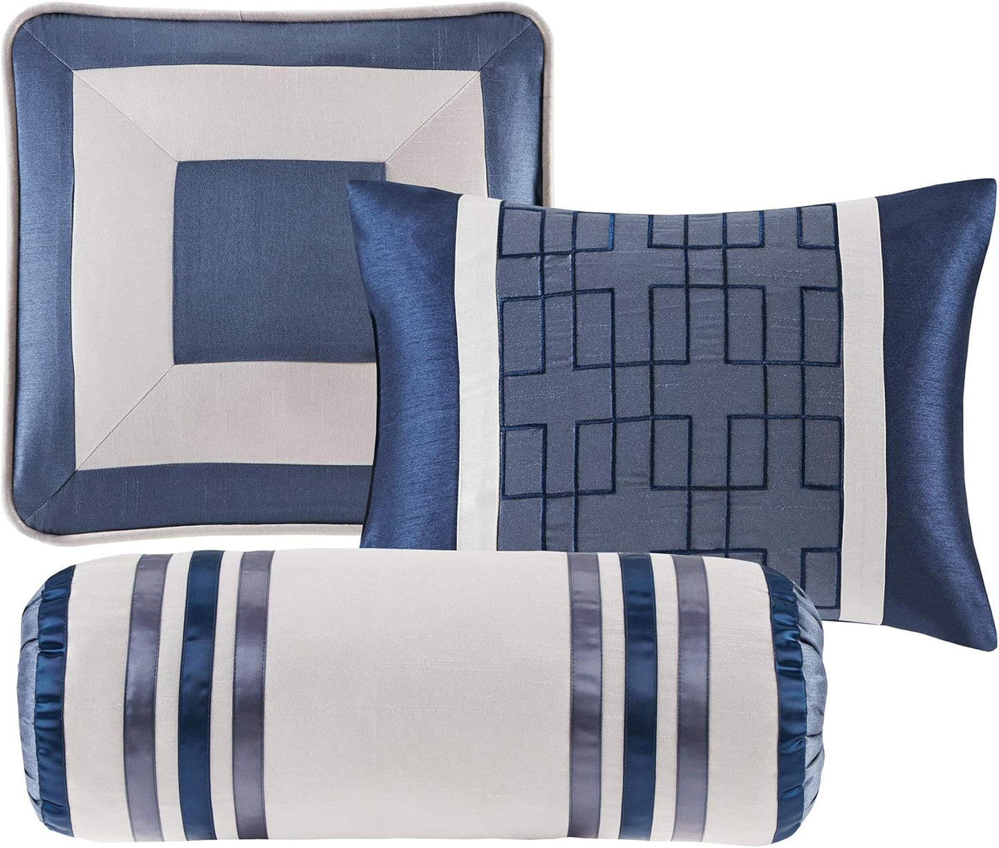 Cozy Comforter Set-Deluxe Hotel Collection, All Season down Alternative Luxury Bedding with Matching Shams, Decorative Pillows, King(104"X92"), Genevieve, Navy 7 Piece